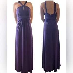 AMSALE Jersey Maxi Dress Gown Halter Twist Front A line Purple Size 6 8